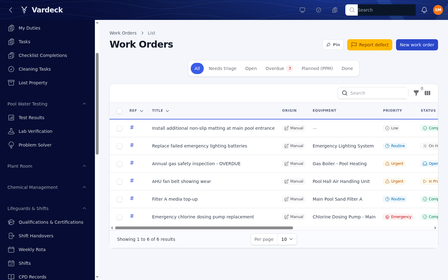 Vardeck work order pipeline from defect report to completion